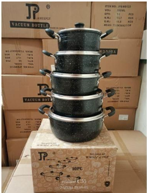 JP Jamesport 10Pcs Non-Stick Granite Cooking Pot Sufurias Cookware Set ( 5 Pots And 5 Lids)