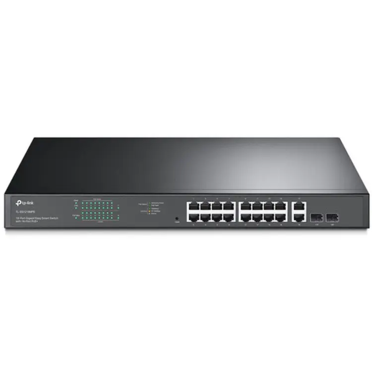 TP-Link JetStream 18-Port Gigabit Smart Switch with 16 PoE+ Ports and 2 Gigabit SFP Slots – TL-SG2218P
