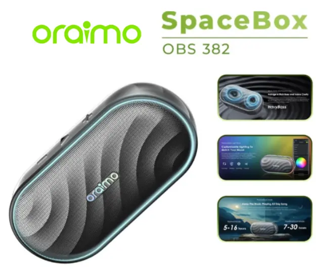 Oraimo OBS-382 Bluetooth Speaker Hi-Fi Stereo Stylish TWS Portable Speaker 1800mAh RGB Light Bluetooth Speaker